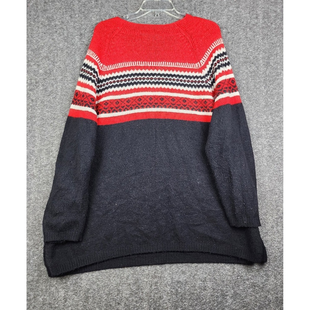 Karen Scott II Fair Isle Sweater Women 2X Red Navy Blue Wool Blend‎ Oversized